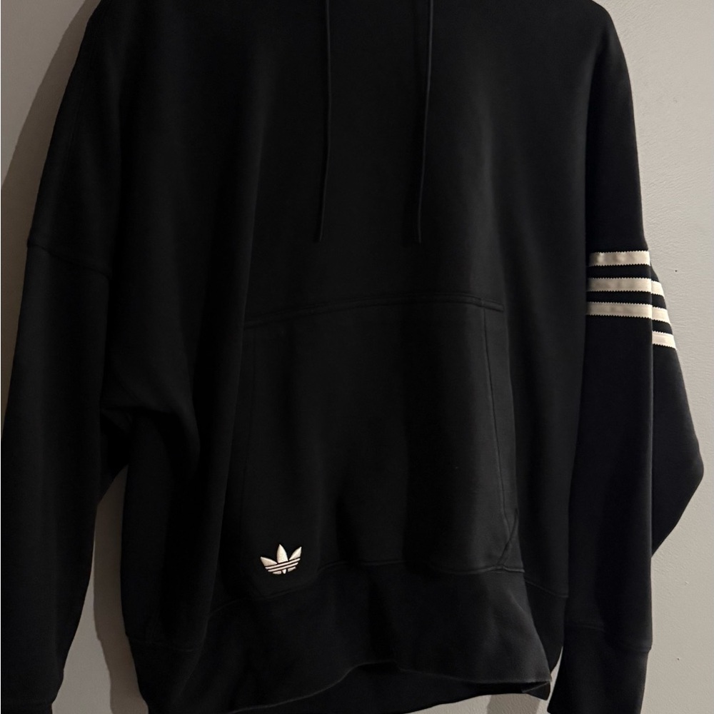 Adidas Black Hoodie with White Stripes